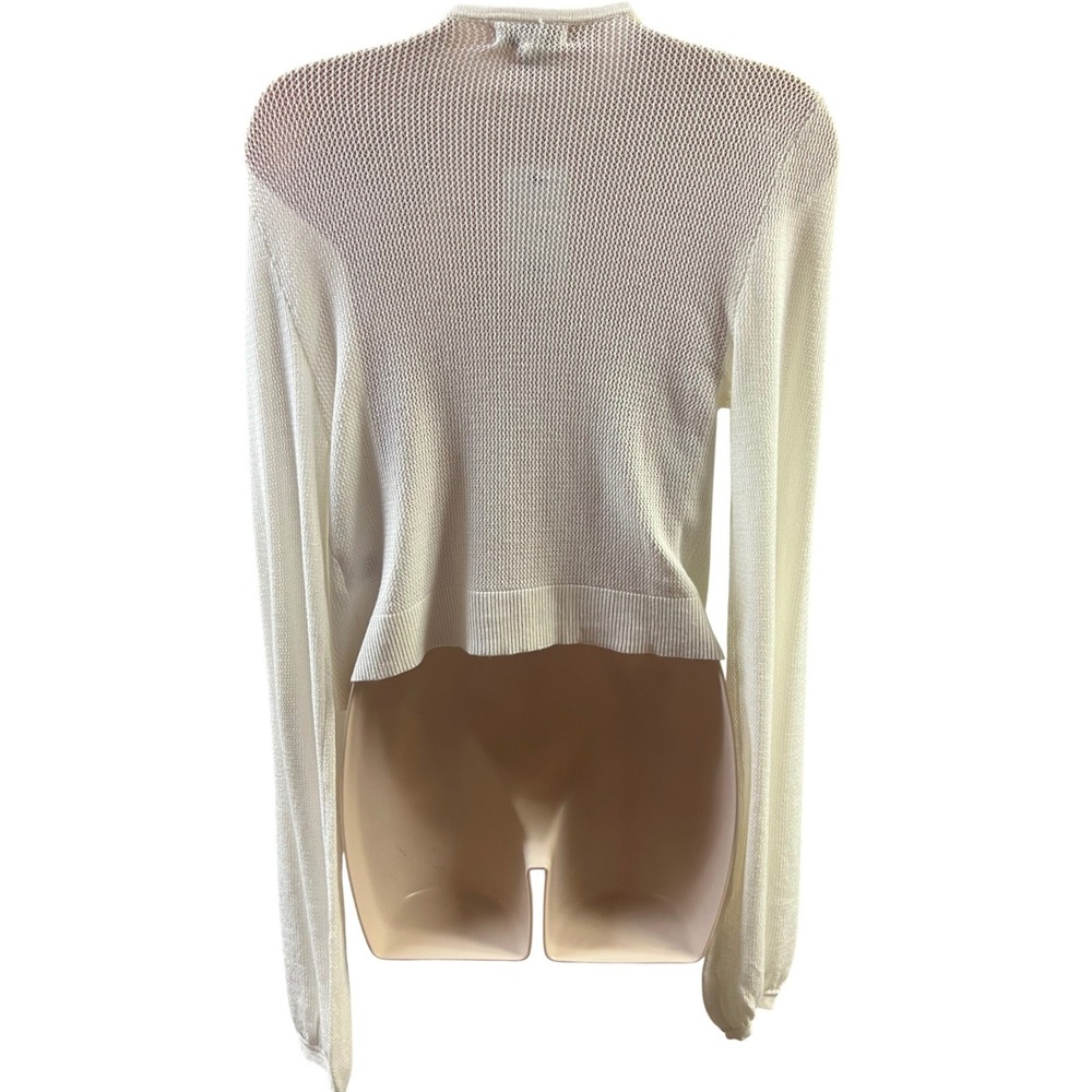 Nine West Cardigan Sweater S White Open Front Balloon Sleeve Cropped Shrug New - Picture 4 of 8